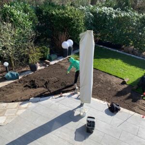 Schnelles Grün - die Gartenprofis verlegen den Rollrasen